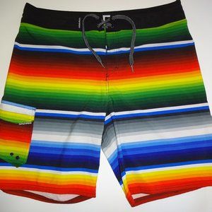 Mens Colorful Striped Ocean Current Board Shorts Swim Trunks 38